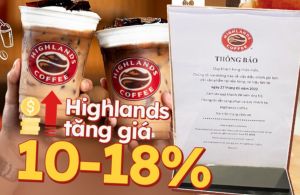 Highlands Coffee tăng giá đồ uống 6.000-10.000 đồng